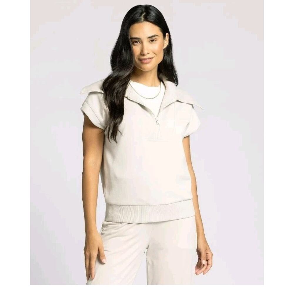 Women's Thread & Supply Half-Zip Short Sleeve Dolman Top Size Large Cream 7394 - Picture 1 of 9